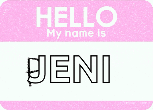 a pink name tag that says hello my name is denis