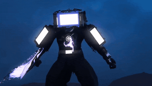 a robot with a blue light coming out of it 's back
