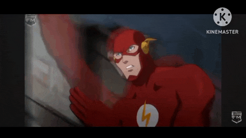 a cartoon of the flash standing in front of a wall .