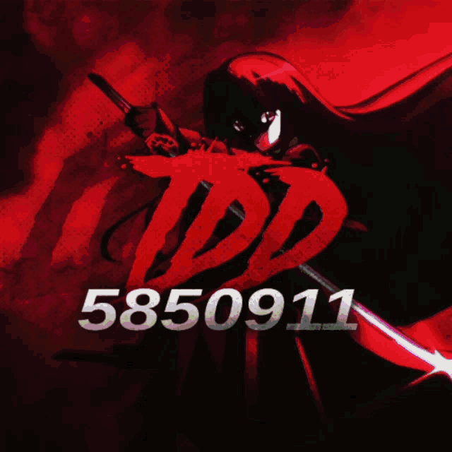 a picture of a girl with a sword and the number 5850911