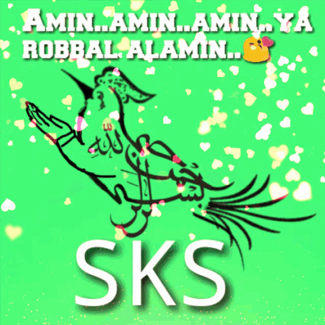 a green background with a bird and the word sks