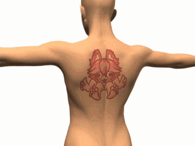 a person with a tattoo on their back that looks like a fox