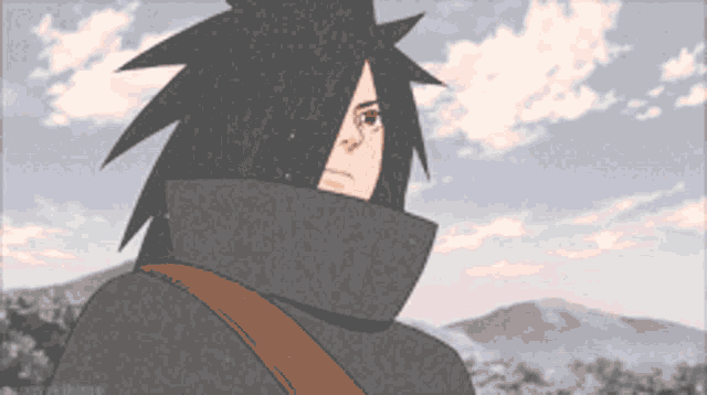 a cartoon character with a hood and a shoulder strap