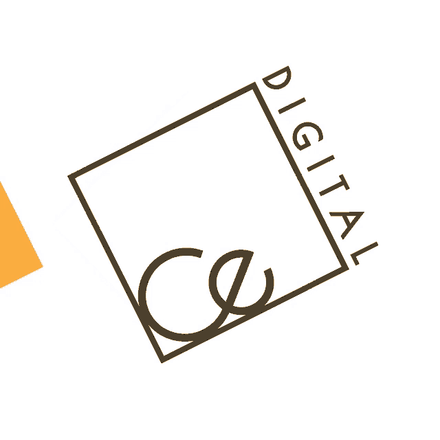 a logo for digital ce with a yellow square