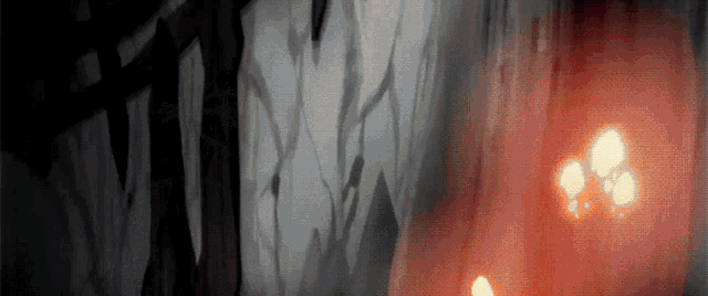 a black and white painting of a forest with trees and a fire coming out of the ground .