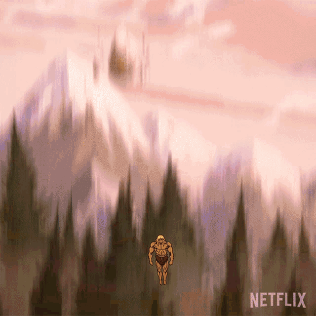 a cartoon of a man walking through a forest with a netflix logo in the corner