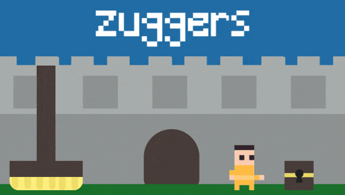 a pixel art drawing of a castle with the words zugger 's above it