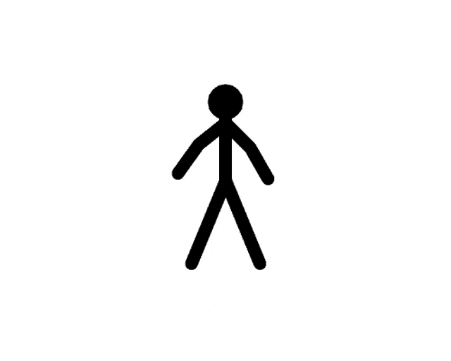 a stick figure is walking on a white background .