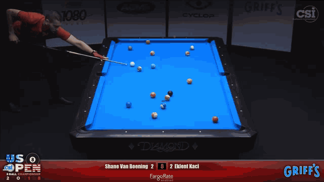 a pool table sponsored by griff 's and diamond