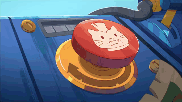 a cartoon illustration of a button with a cat face on it