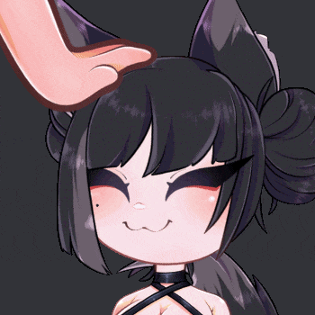a hand is petting the head of a cartoon character with black hair