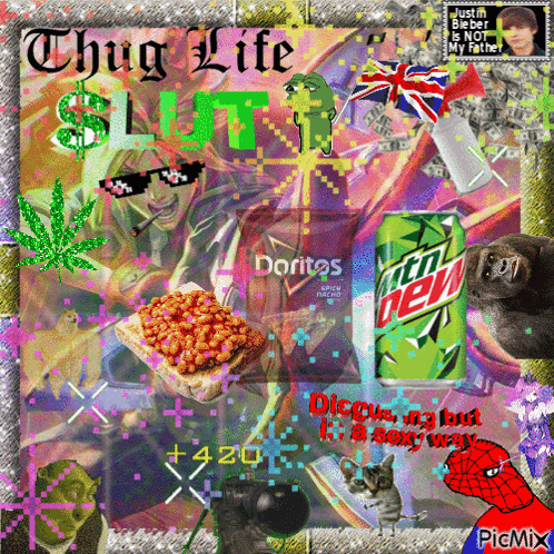a picture of a collage with the words thug life written on it