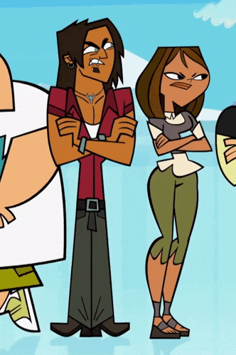 a couple of cartoon characters standing next to each other