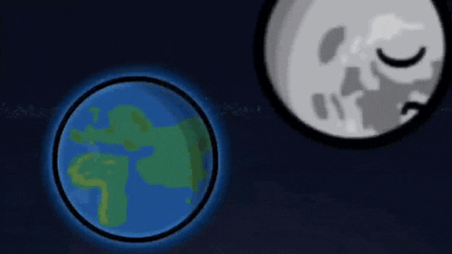 a cartoon of the earth and the moon in the night sky .