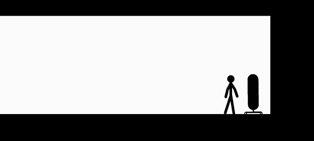 a black and white drawing of a stick figure holding a cannon