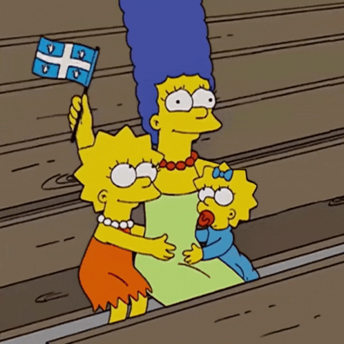 a cartoon of marge simpson holding a blue flag with a cross on it