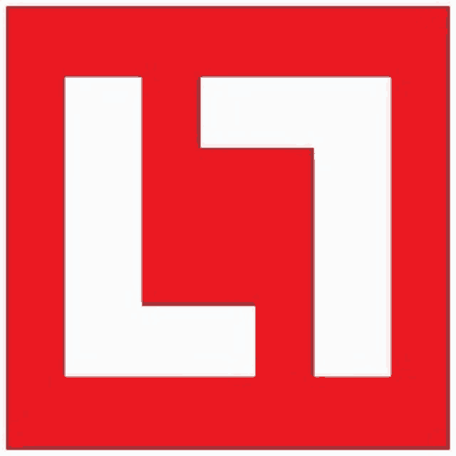a red square with a white letter l in the middle .