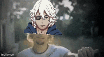 a picture of a man with a white haired anime character on his face