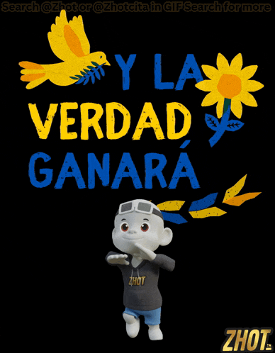 a cartoon character is standing in front of a poster that says y la verdad ganara