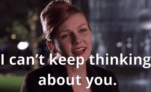a picture of a woman with the words " i can 't keep thinking about you " below her