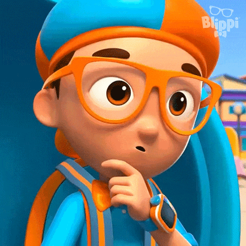 a close up of a cartoon boy wearing glasses and a backpack .