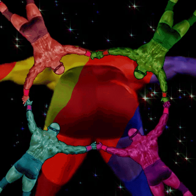 a group of men holding hands in a circle