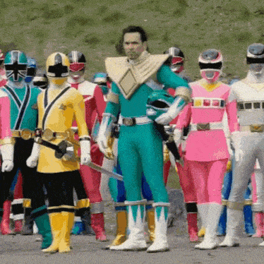 a group of power rangers standing in a line
