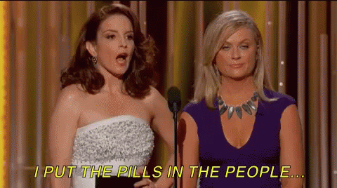 I Put The Pills In The People! - Tina Fey & Amy Poehler GIF - Tina Fey Amy Poehle Pills GIFs