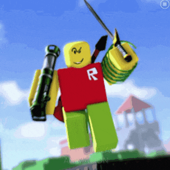 a roblox character with a red shirt that says r