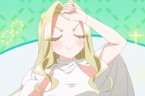 a girl with blonde hair and a white shirt is yawning
