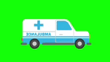 a blue and white ambulance on a green screen