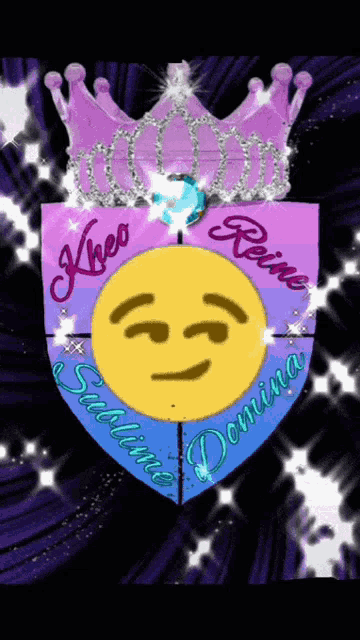 a shield with a smiley face and the words reine domina