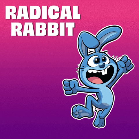 a cartoon of a rabbit with the words radical rabbit below it