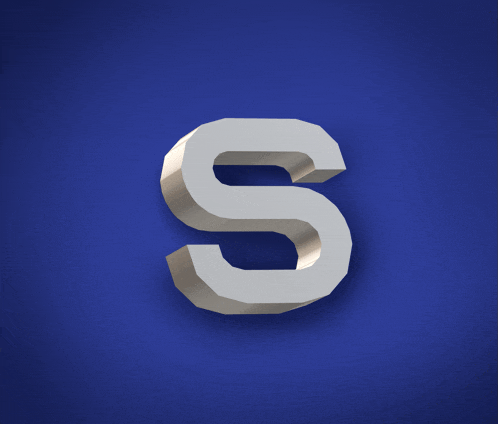 silver letter s on a blue background with a shadow