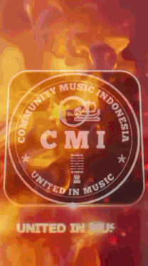 a logo for community music indonesia with a microphone in the center