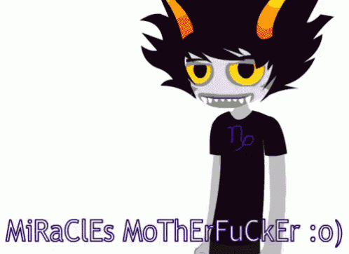 a cartoon of a troll holding a rainbow with the words miracles motherfucker below him
