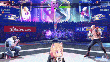 a video game is being played with a metro city banner