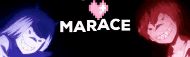 two cartoon characters are standing next to each other with the word marace in the middle