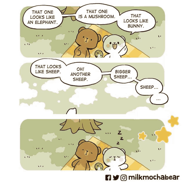 a comic strip by milkmochabear shows two bears talking