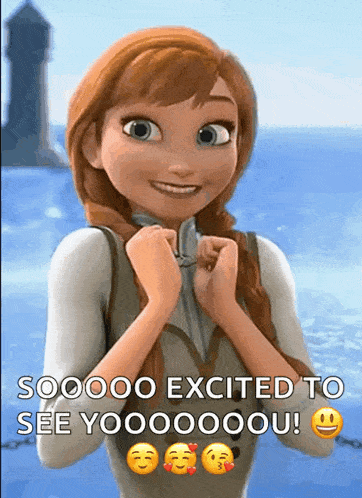 a cartoon of anna from frozen is excited to see yooooooou