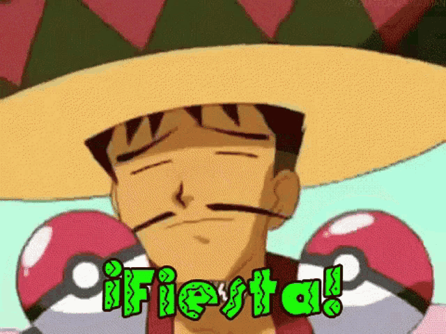a cartoon character wearing a sombrero with the words fiesta written on it .