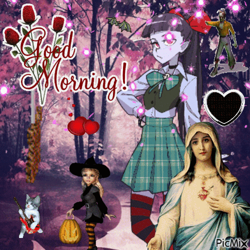 a collage of images with the words good morning written on it