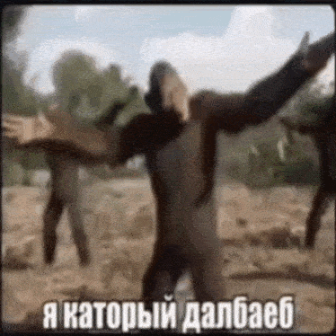 a man is dancing in a field with his arms outstretched in a video game .