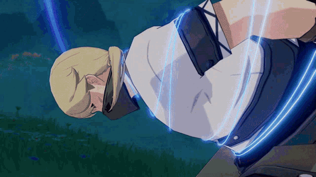 a man in a white shirt is laying on his back with a blue light behind him