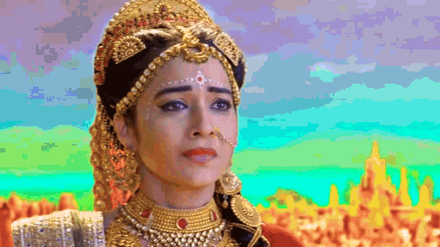 a man dressed as a krishna with a turban on his head and a necklace .