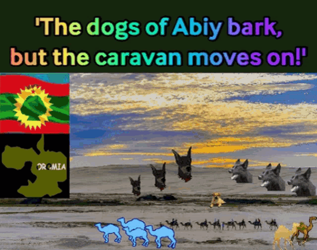 a poster that says the dogs of aby bark but the caravan moves on