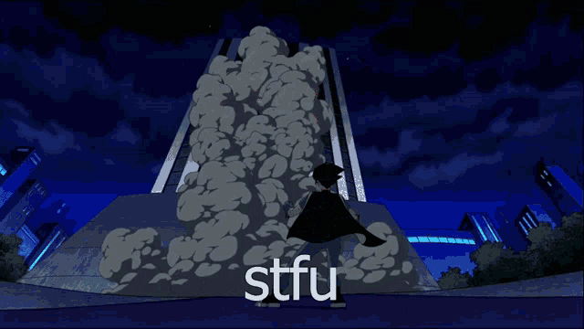 a cartoon of a monster with a lightning bolt and the word stfu