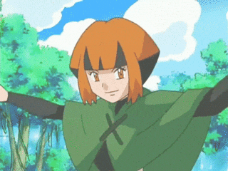 a cartoon character with orange hair and a green cape