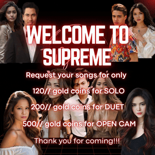 a poster that says welcome to supreme with a bunch of people on it