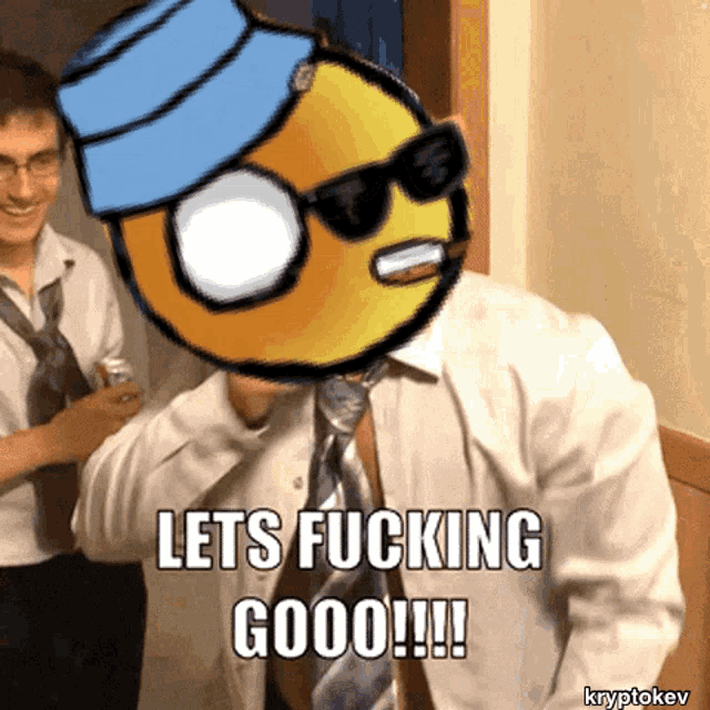 a man with a smiley face on his head says let 's fucking good